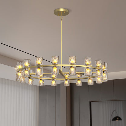 Modern 36" Gold Round Chandelier Light Fixture, K9 Crystal Chandeliers Living Room, Dining Room Chandeliers Over Table