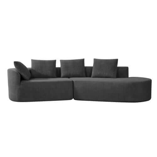 Modern Low Profile Modular Curved Foam Sofa 116' (4 Colors) in a stylish dark grey fabric with plush cushions.