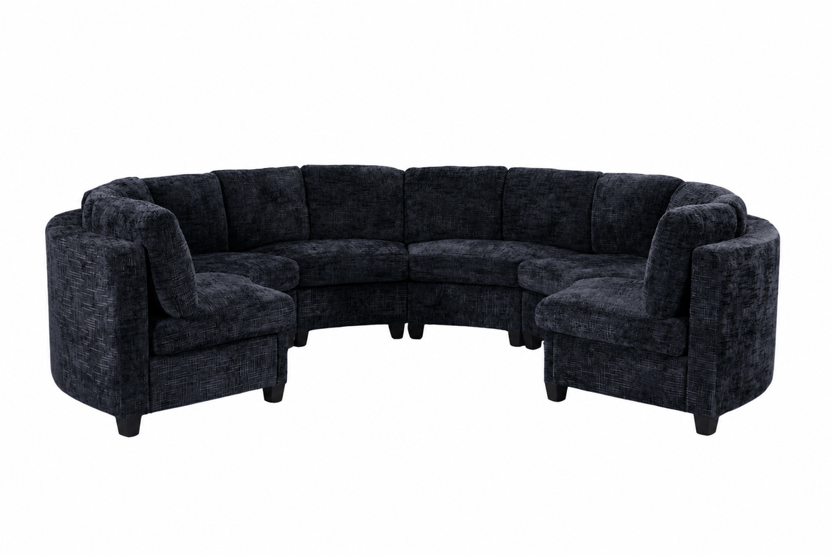 Harlan Curved Modular Sectional Sofa – Chenille, Solid Wood Frame, 4 Colors - Black (11)