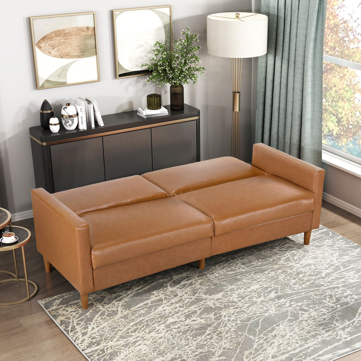 Corbett Camel Faux Leather Sleeper Sofa