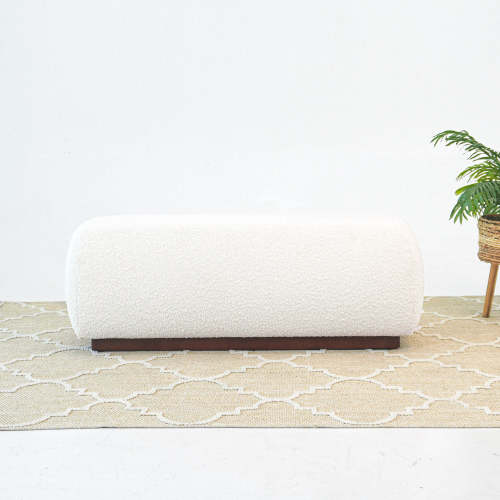 Kelvin Ivory Boucle Bench – 47” Minimalist Ottoman Bench (Japanese-Inspired Design)