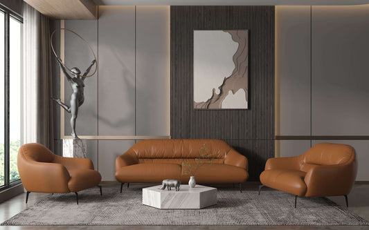 Leonia Genuine Italian Leather Sofa Tan 88”L