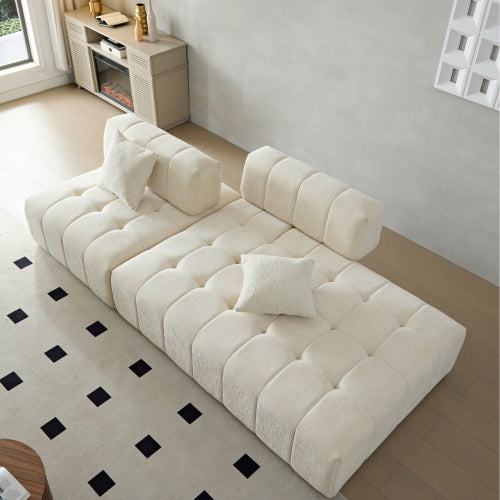 Modern Tufted Modular Sofa 143" – 3-Piece Configurable Sectional Couch (2 Colors) in cream upholstery.
