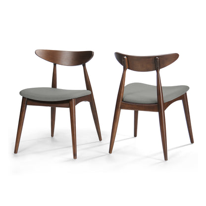 Marek Walnut & Light Gray Upholstered Dining Chair – 28.75" Retro Rubberwood Dining Chair (Set of 2)