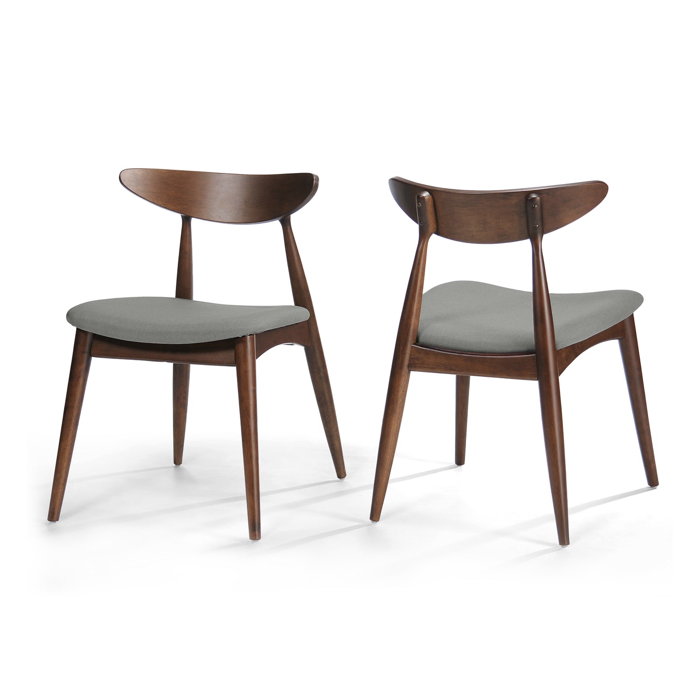 Marek Walnut & Light Gray Upholstered Dining Chair – 28.75" Retro Rubberwood Dining Chair (Set of 2)