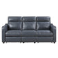 Haddon power reclining sofa and loveseat set in navy faux leather