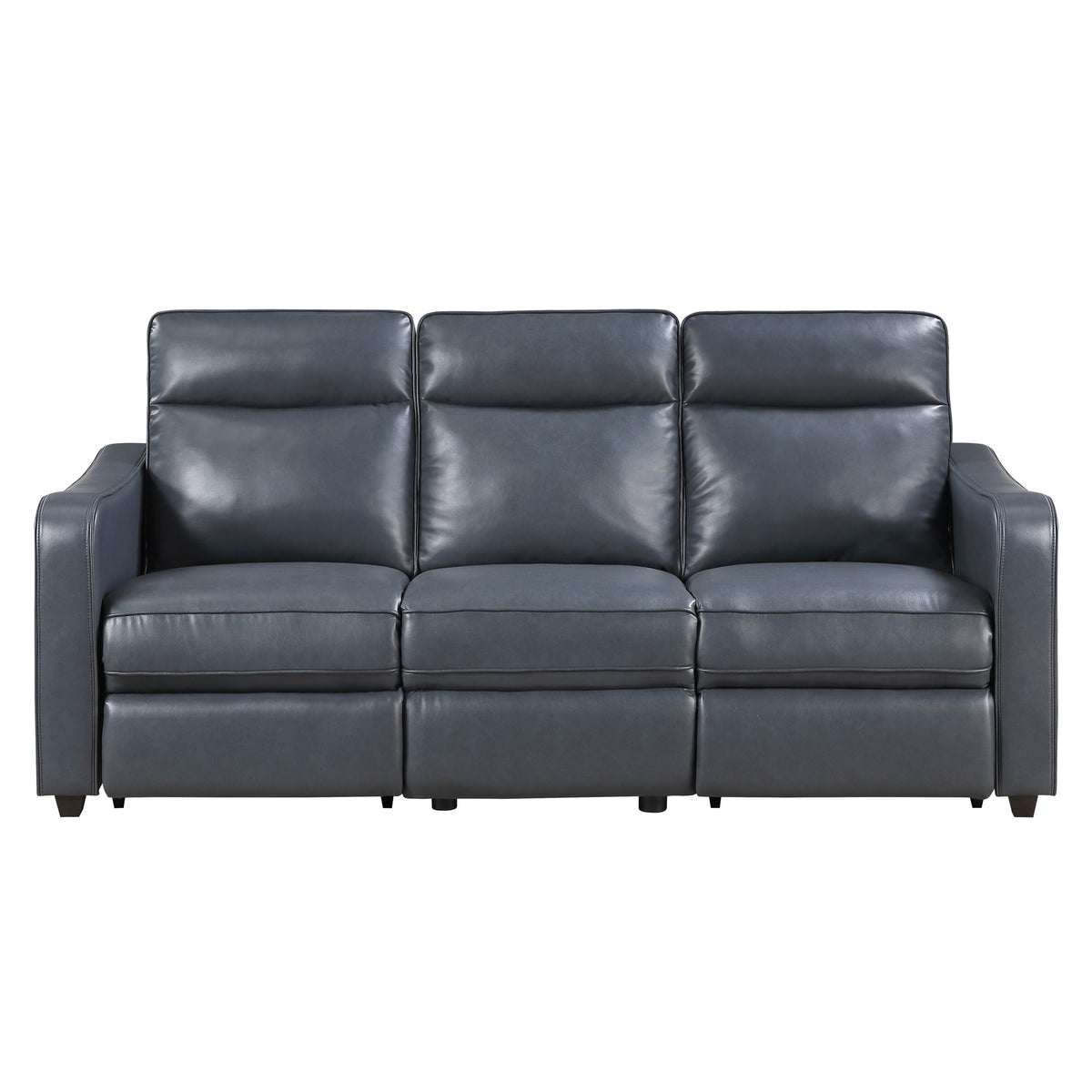 Haddon power reclining sofa, loveseat and chair set in navy faux leather