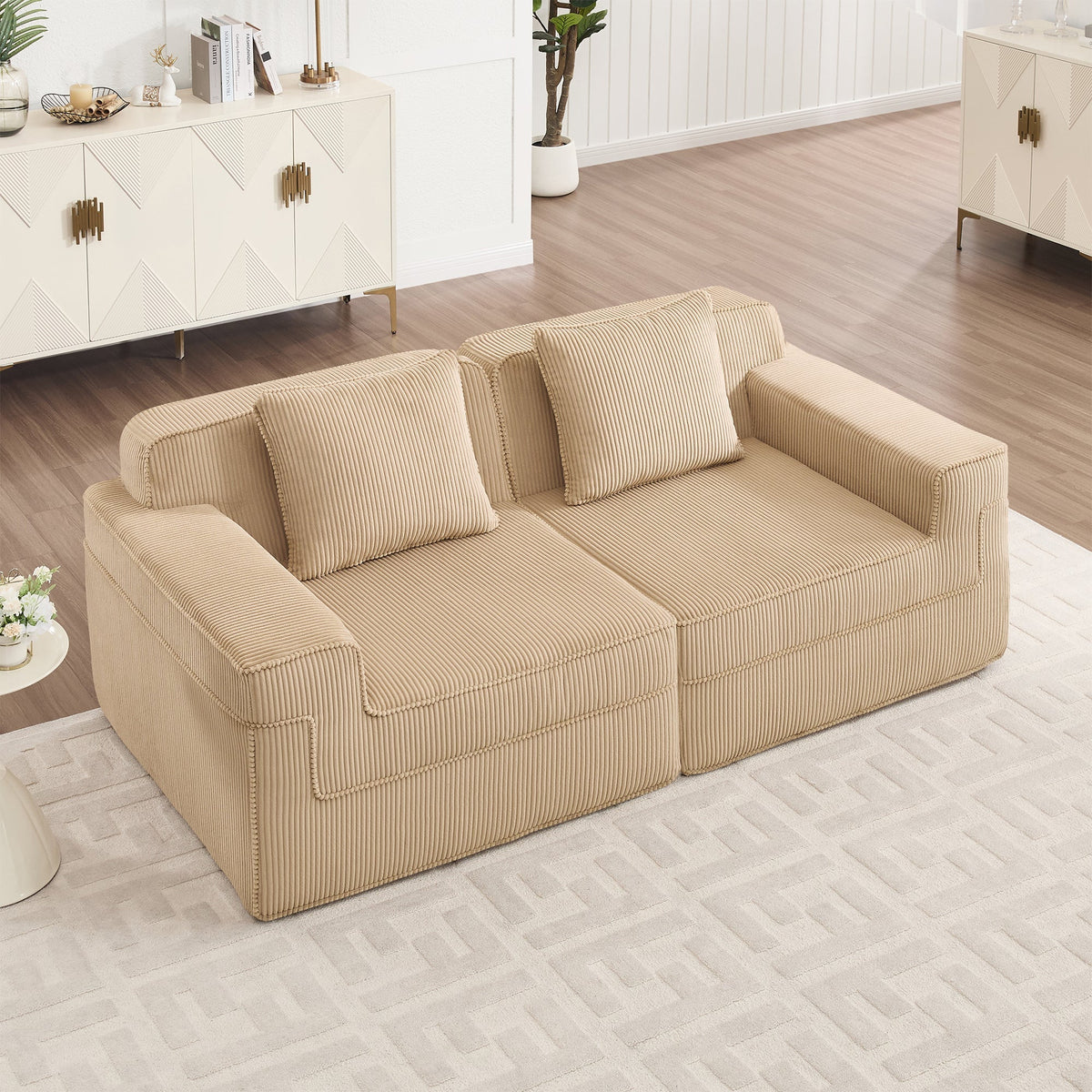 Elsin Corduroy Modular Sofa in Camel, 2-Seat Loveseat