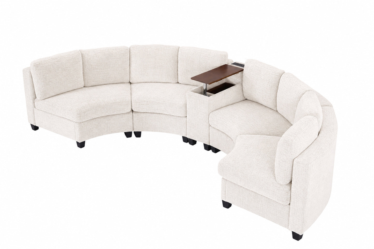 Faelan Curved Chenille Modular Sectional Sofa – 4-Seat Console Sofa with USB & Wireless Charging, 2 Colors - Beige (15)