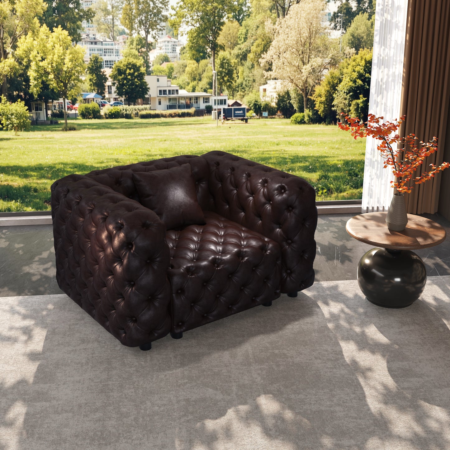 Halden Dark Brown Faux Leather Modular Sofa – 48.4" 1-Seater Sectional Piece