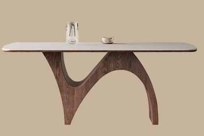 Fallon White Stone-Top Dining Table – 63" Sculptural Wood Base Dining Table