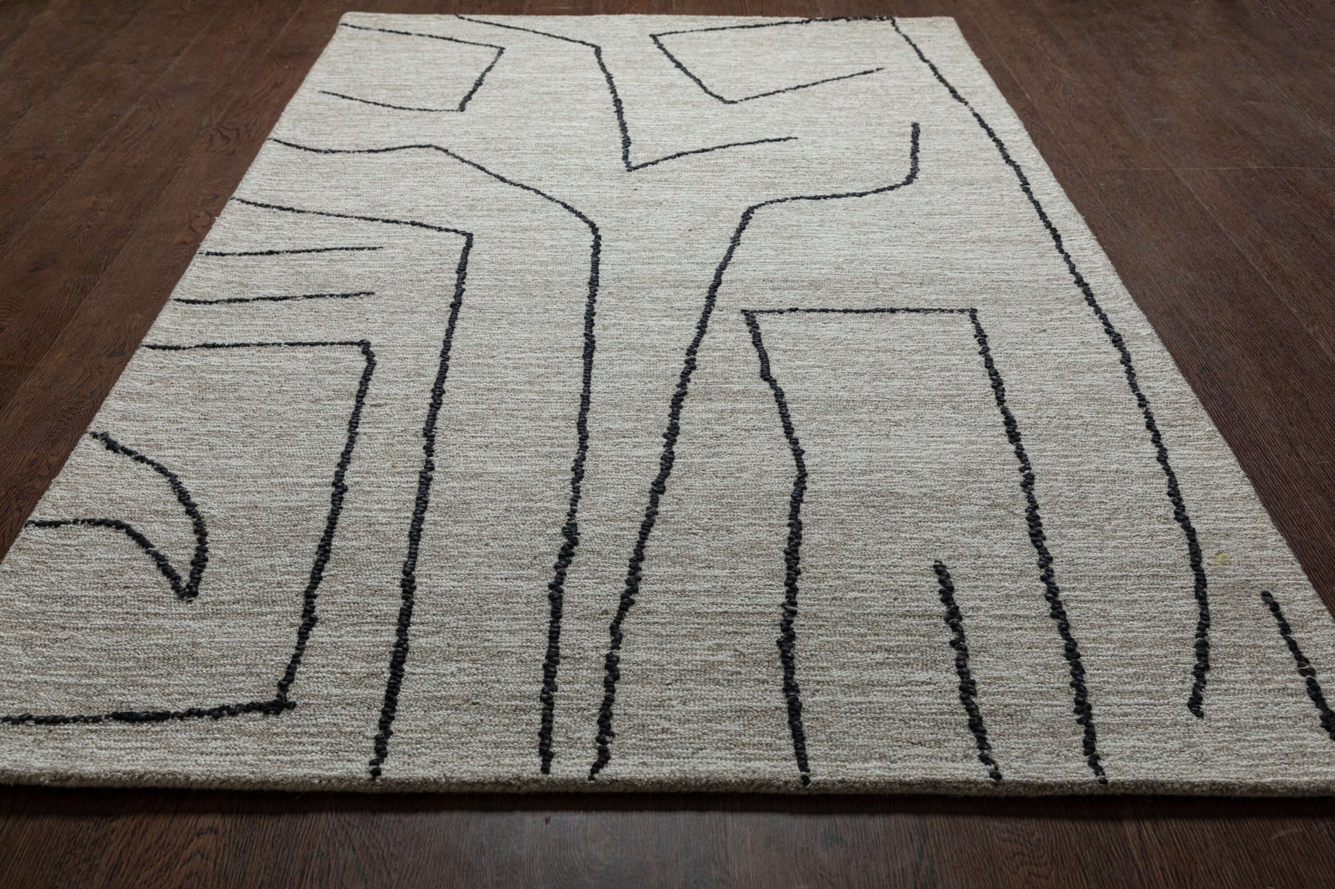 Abbey Valetta handwoven wool area rug with abstract design in neutral tones, perfect for modern home decor.