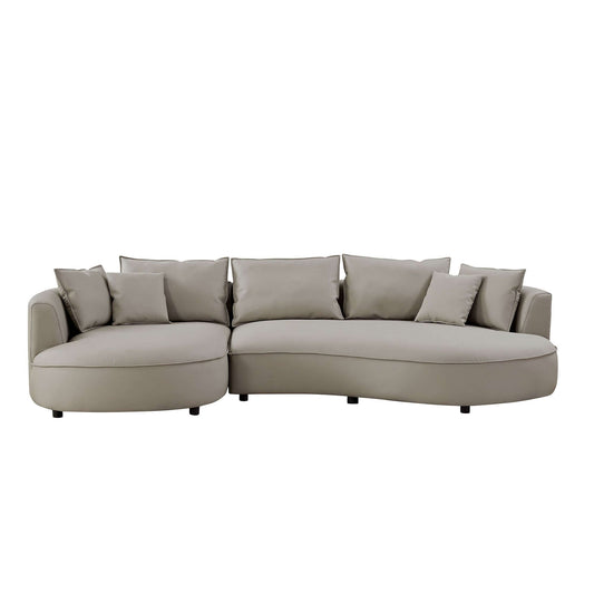 Modern Curved Faux Leather Chaise Sectional Sofa 128" – Sculptural L-Shape Sectional (3 Colors) in light gray upholstery.