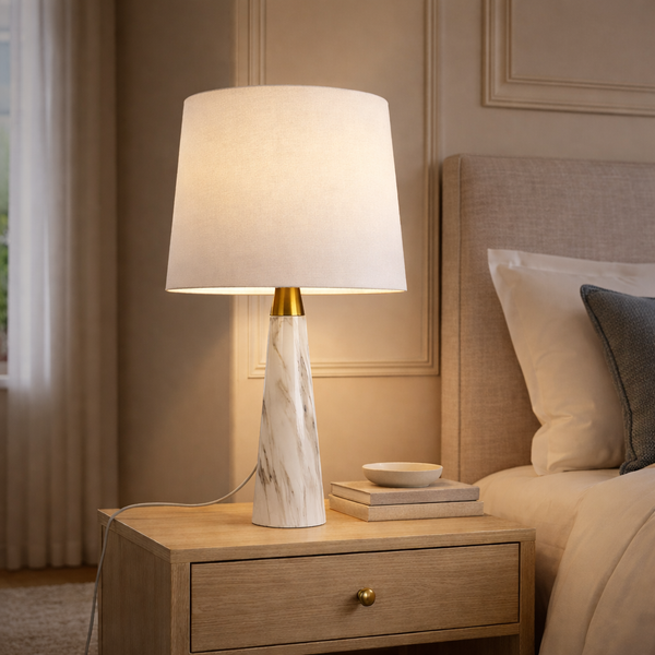 Enclave Hydro White Faux Marble Table Lamp – 25