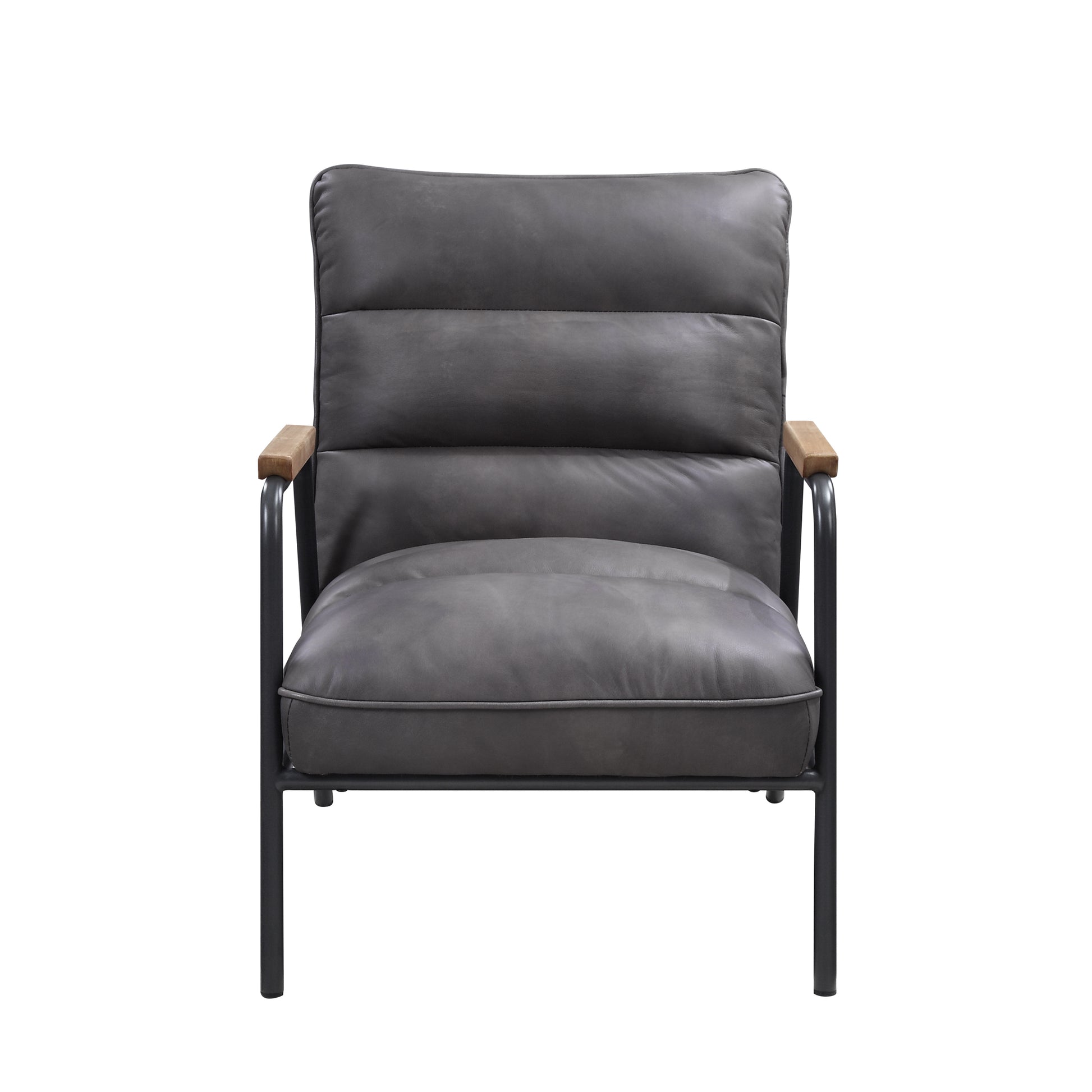 Nignu Accent Lounge Chair, Top Grain Channel Tufted Leather & Matte Iron Base - Revel Sofa 