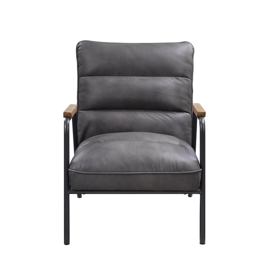 Nignu Accent Lounge Chair, Top Grain Channel Tufted Leather & Matte Iron Base - Revel Sofa