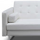 80" White Faux Leather Sleeper Sofa With Silver Legs showing comfortable arm and tufted seat design.