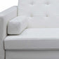 80" White Faux Leather Sleeper Sofa With Silver Legs close-up view showcasing white faux leather and armrest.