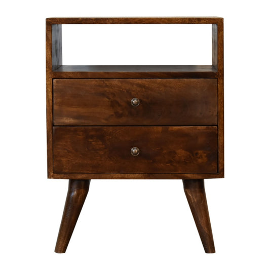 Baxter Chestnut Mango Wood Nightstand – 17.7" 2-Drawer Brass Knob Nightstand