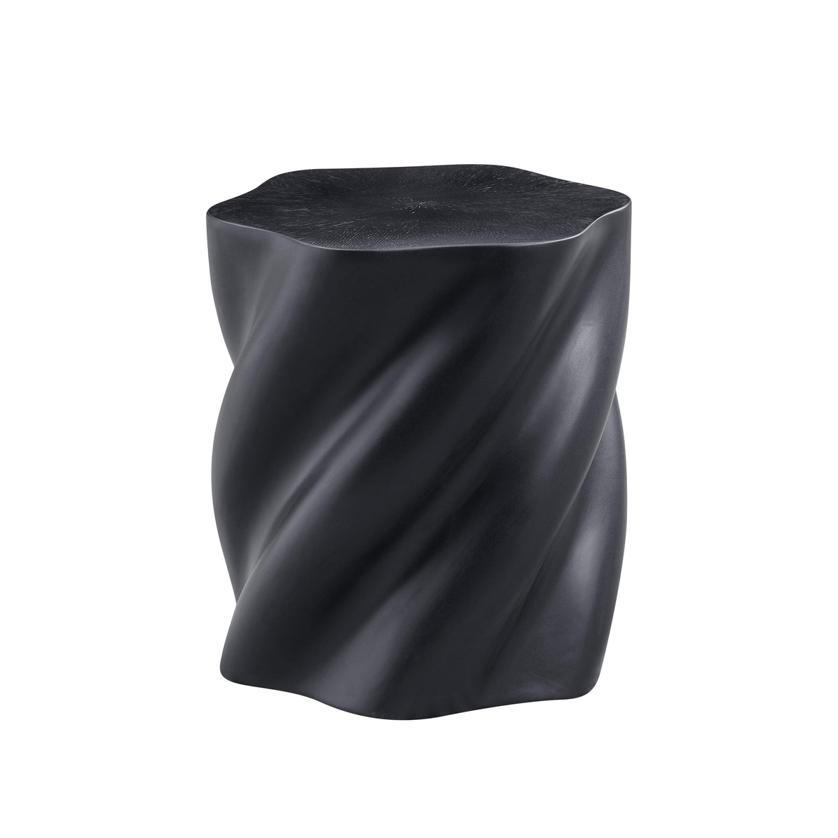 Modern Black Fiberglass Round Side Table with Petal Shape and Root Texture, 19.69" H, Fully Assembled