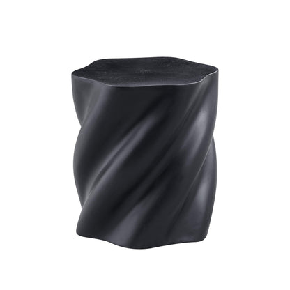 Modern Black Fiberglass Round Side Table with Petal Shape and Root Texture, 19.69" H, Fully Assembled