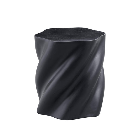 Modern Black Fiberglass Round Side Table with Petal Shape and Root Texture