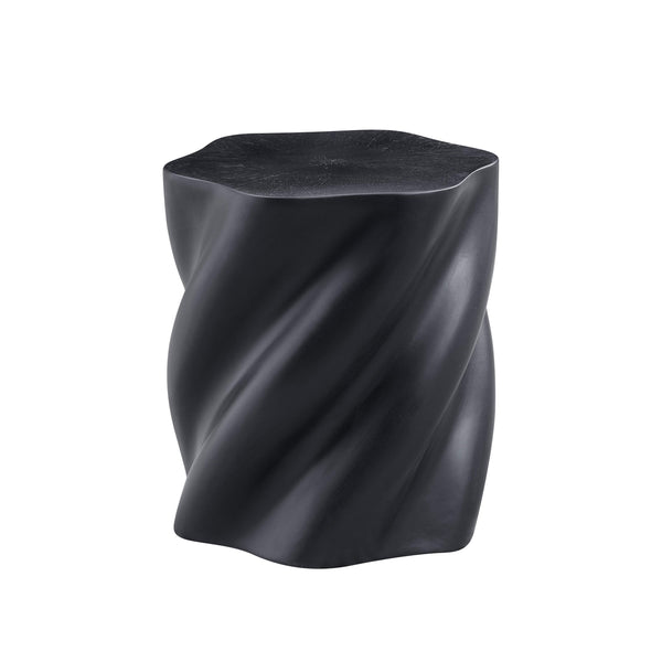 Modern Black Fiberglass Round Side Table with Petal Shape and Root Texture, 19.69