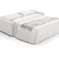 81" White Leather Sleeper Sofa in an open position with a light grey throw blanket.
