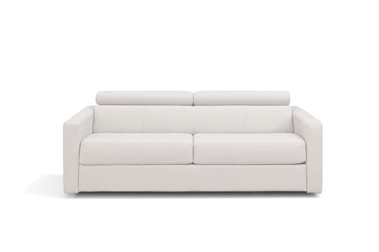 81" White Leather Sleeper Sofa with square arms, offering luxurious comfort and elegant design in a modern living space.