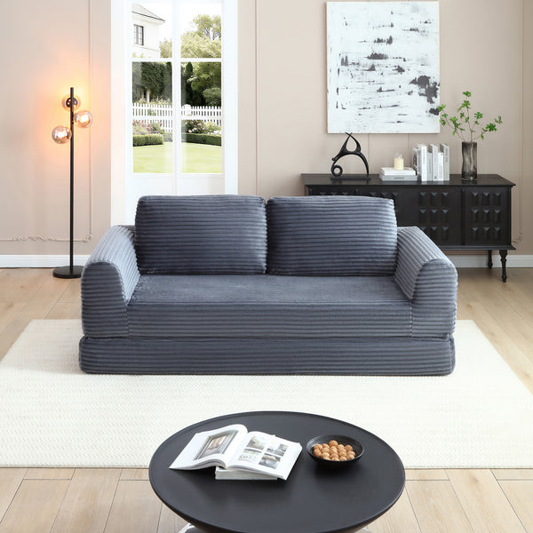 Dunbar Corduroy Folding Sofa Bed – 3-Seat Convertible Floor Futon, Grey