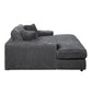 Oversized Gray Corduroy Deep Seat Chaise Lounge with Cup Holder &amp; 2 Pillows – Modern Comfy Accent Chair
