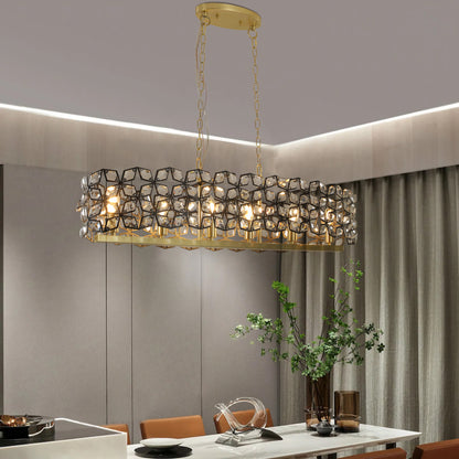 39" Contemporary Crystal and Black Gold Pendant Chandelier, Geometric Modern Light Fixture for Kitchen
