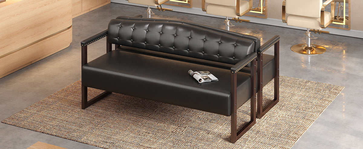 Ludlow Button-Tufted Faux Leather Bench Set