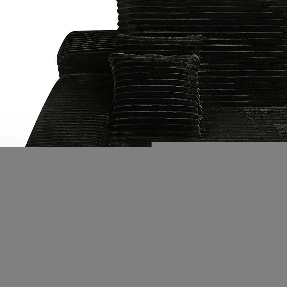 82" Black Corduroy Modular Deep Seat Sofa Chaise | Modern Lounge Sectional plush black corduroy upholstery with toss pillows