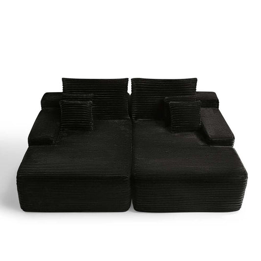 82" Black Corduroy Modular Deep Seat Sofa Chaise | Modern Lounge Sectional with toss pillows and plush texture.