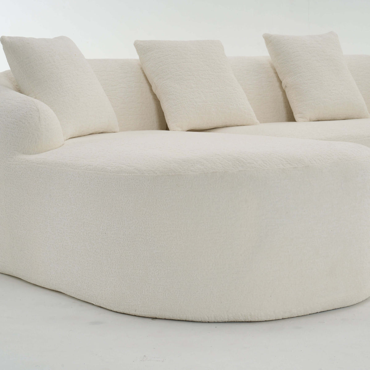 Boneless Modular Chenille Sectional Sofa – 99” Curved Chaise Compression Couch (White) with plush cushions and soft texture.