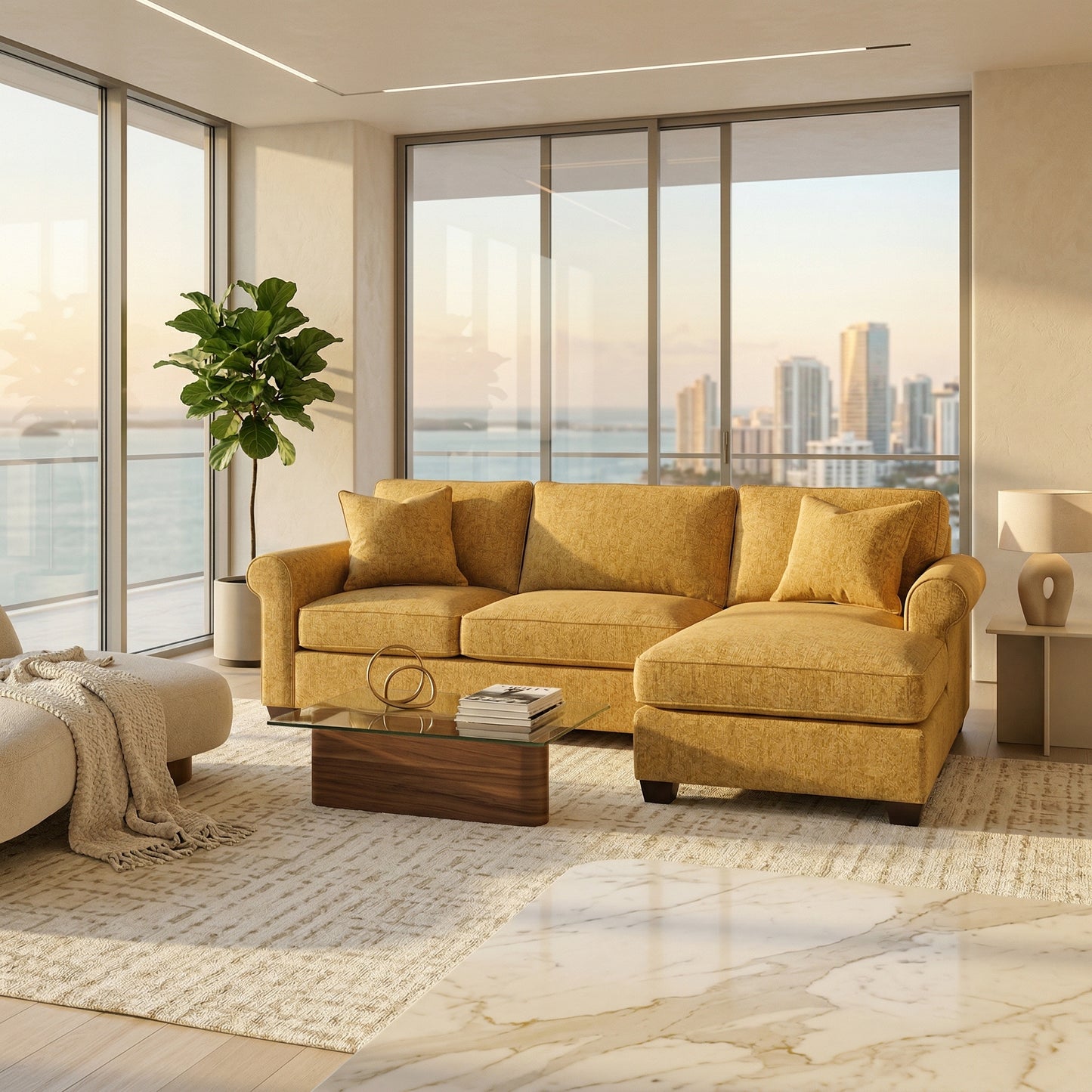 Irlanda Upholstered L-Shaped Sectional – 120" Made-in-USA Sectional Sofa - Hepburn Chai Tea Yellow Fabric (2)