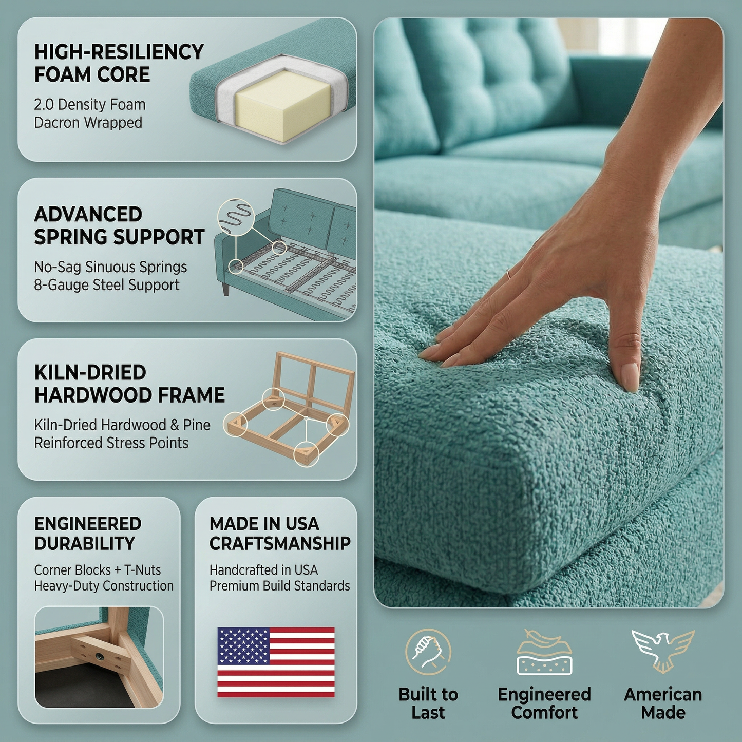 Talmadge Sectional Sofa – 120" L-Shaped, Made in USA - Hepburn Emerald - Fabric (8)