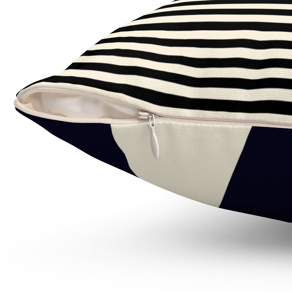 Spun Polyester Square Pillow - Stripped Black & Beige - Revel Sofa 