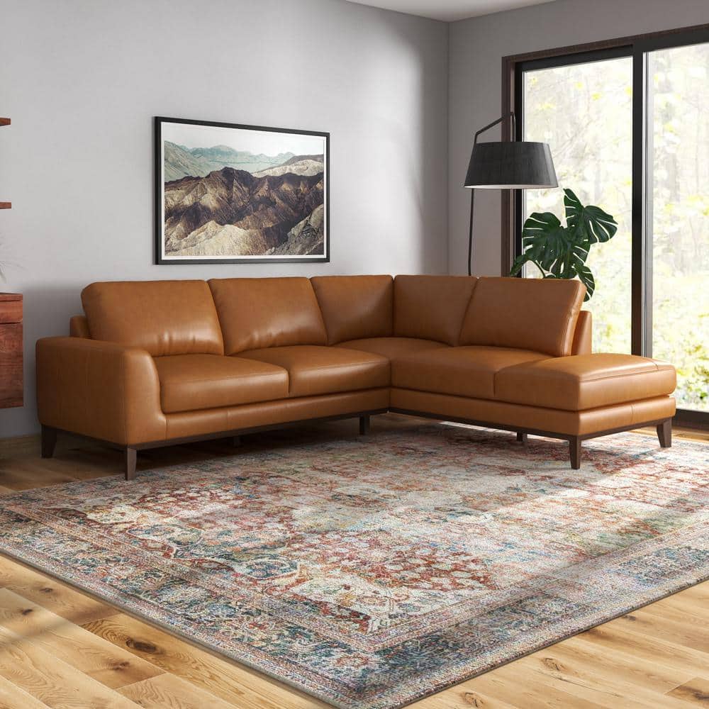 Modern Leather Chaise Sofa Sectional 97" – London MCM Italian Leather Sectional in a stylish living room setting.