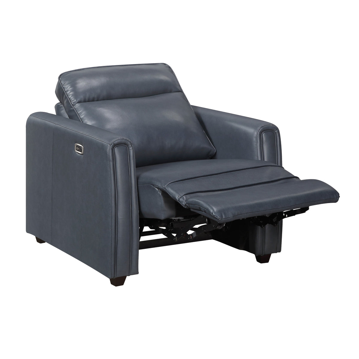 Ardley power reclining sofa, loveseat and chair set in navy faux leather
