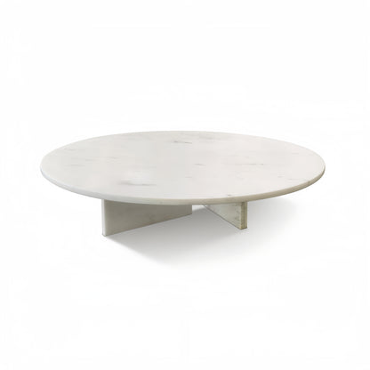 Snow Mountain White Natural Marble Coffee Table, Living Room Table, Unique Stone Design, Ø35.4 H9.8 Inch