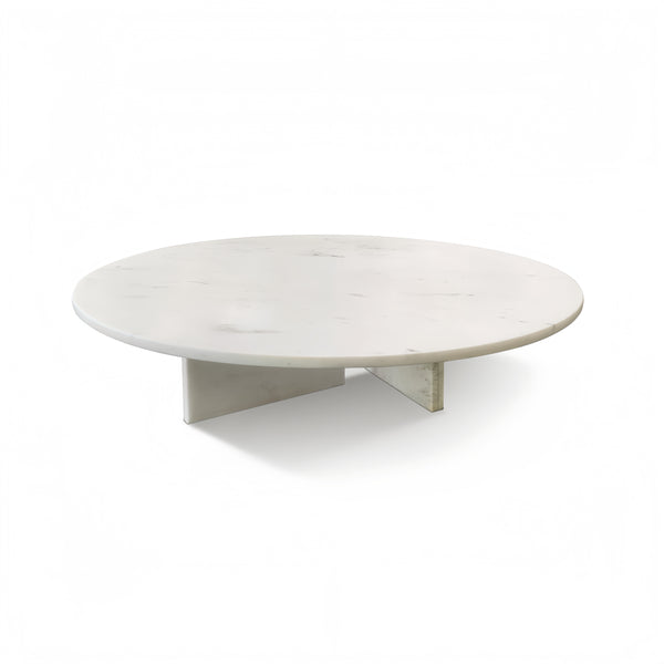 Snow Mountain White Natural Marble Coffee Table, Living Room Table, Unique Stone Design, Ø35.4 H9.8 Inch