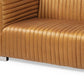 83" Leather Sofa with Solid Wood Frame | Modern Leather Couch (Brn or Blk) - close-up of the luxurious tan leather upholstery.