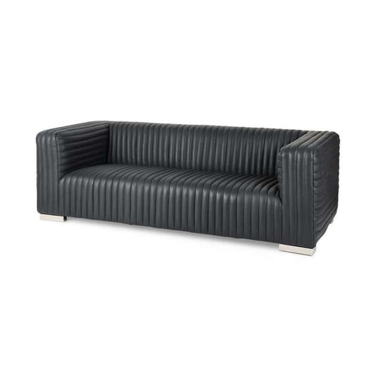 83" Leather Sofa with Solid Wood Frame | Modern Leather Couch (Brn or Blk) in stylish black leather.