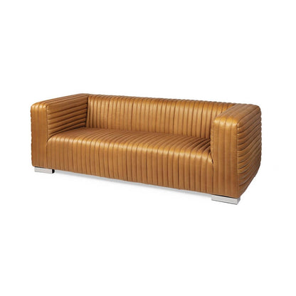 83" Leather Sofa with Solid Wood Frame | Modern Leather Couch (Brn or Blk) in luxurious brown leather.