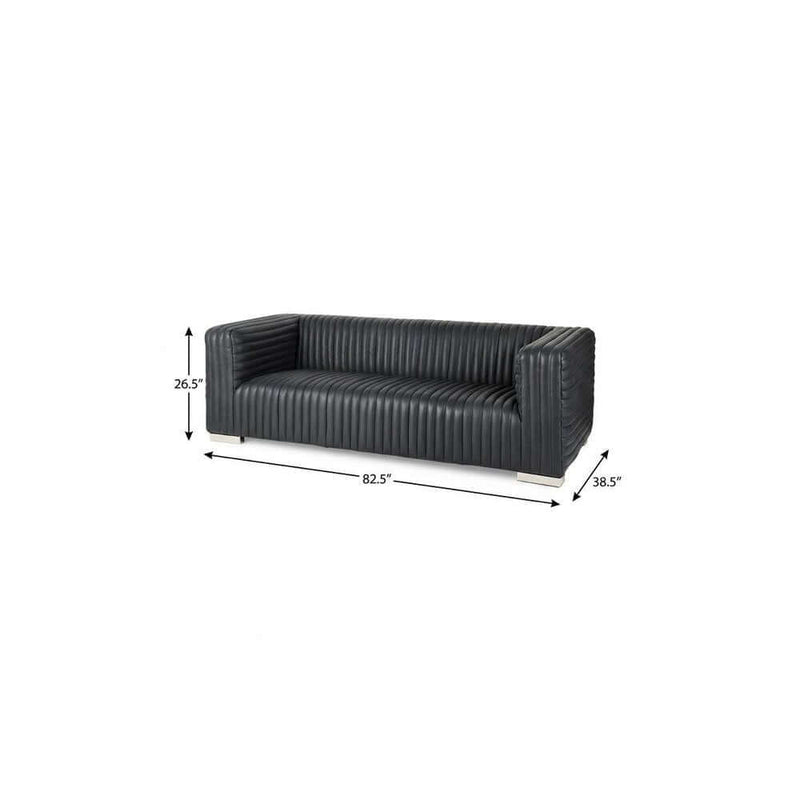 83" Leather Sofa with Solid Wood Frame | Modern Leather Couch (Brn or Blk) dimensions 82.5x38.5x26.5 inches