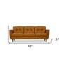 83" Orange Leather Sofa With Black Legs dimensions showcasing a stylish, buttery soft design perfect for any decor.