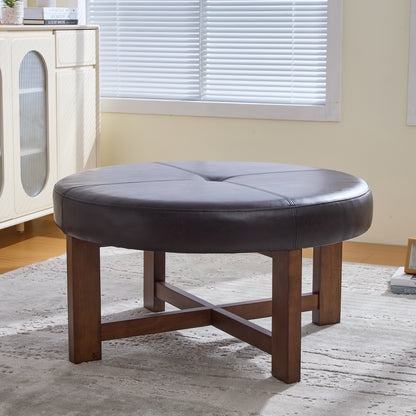 Pallas Dark Brown PU Ottoman – 35.04" Round Ottoman