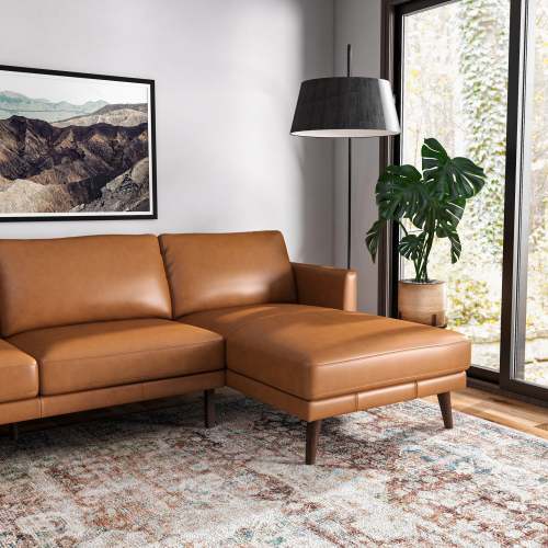 Modern Premium Leather L-Shape Chaise Sofa Sectional 105” – in room setting